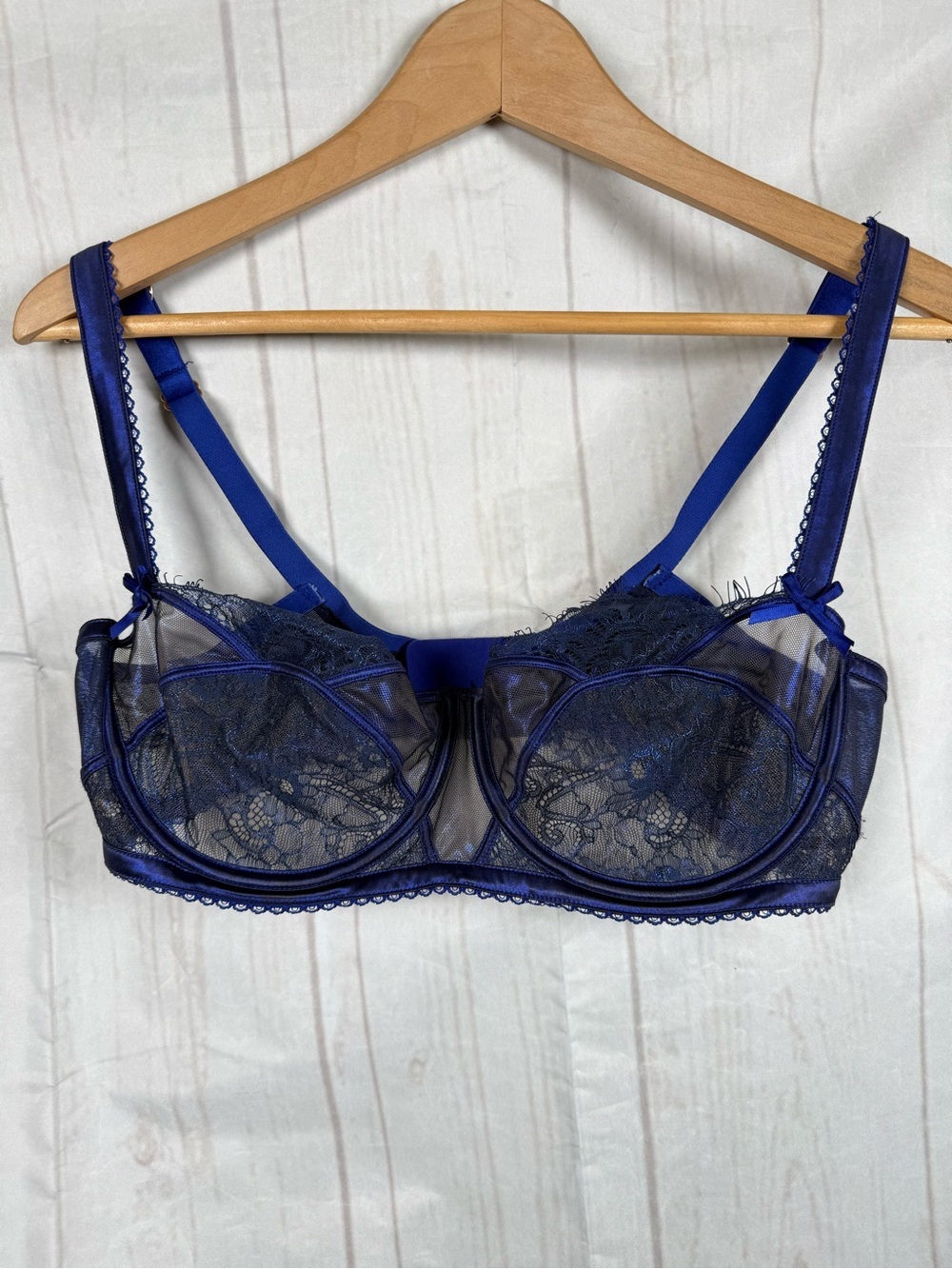 Honey Birdette Bra Roisin Lace Mesh Size 36DD Royal blue